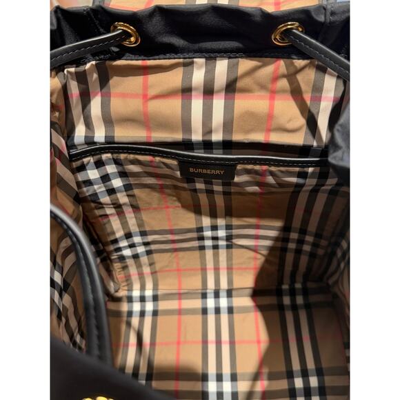 Burberry Black Nylon & Leather Backpack with check print